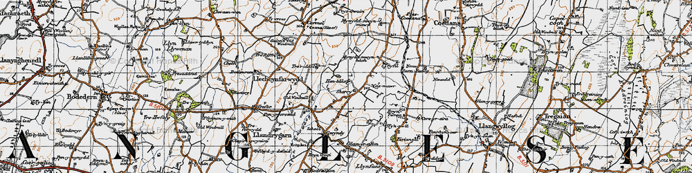 Old map of Llandrygan in 1947