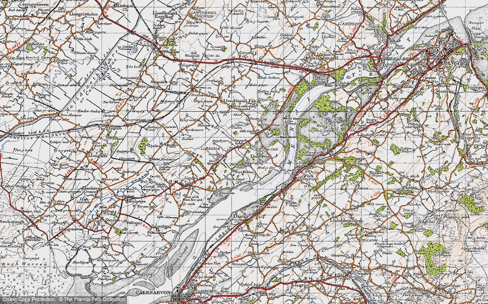Old Map of Historic Map covering Afon Braint in 1947