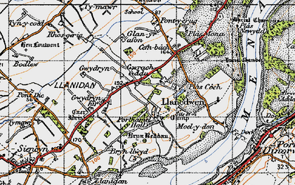 Old map of Afon Braint in 1947
