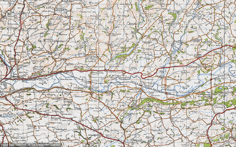 Old Map of Historic Map covering Afon Cothi in 1947
