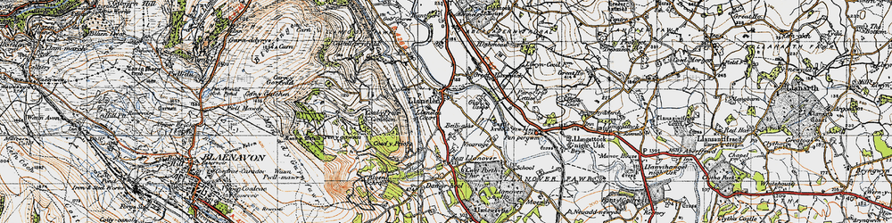 Old map of Llanellen in 1946