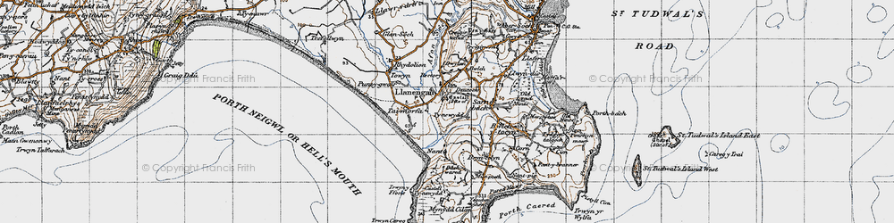 Old map of Llanengan in 1947