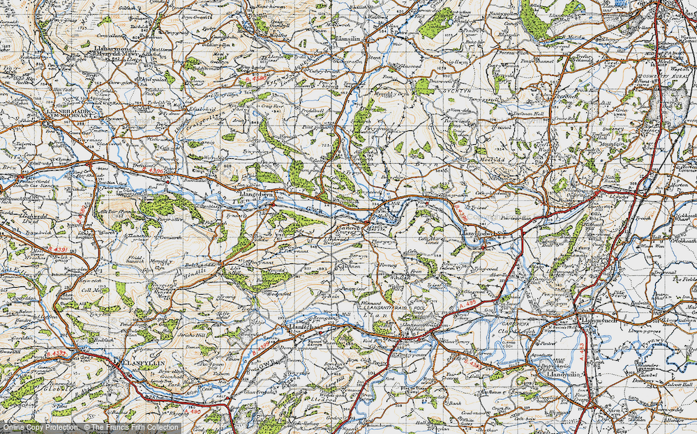 Old Map of Historic Map covering Abercynllaith in 1947
