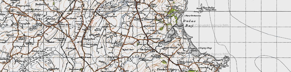 Old map of Llaneuddog in 1947
