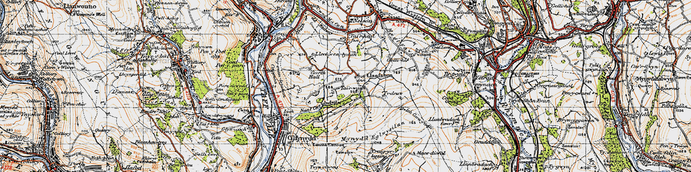 Old map of Llanfabon in 1947
