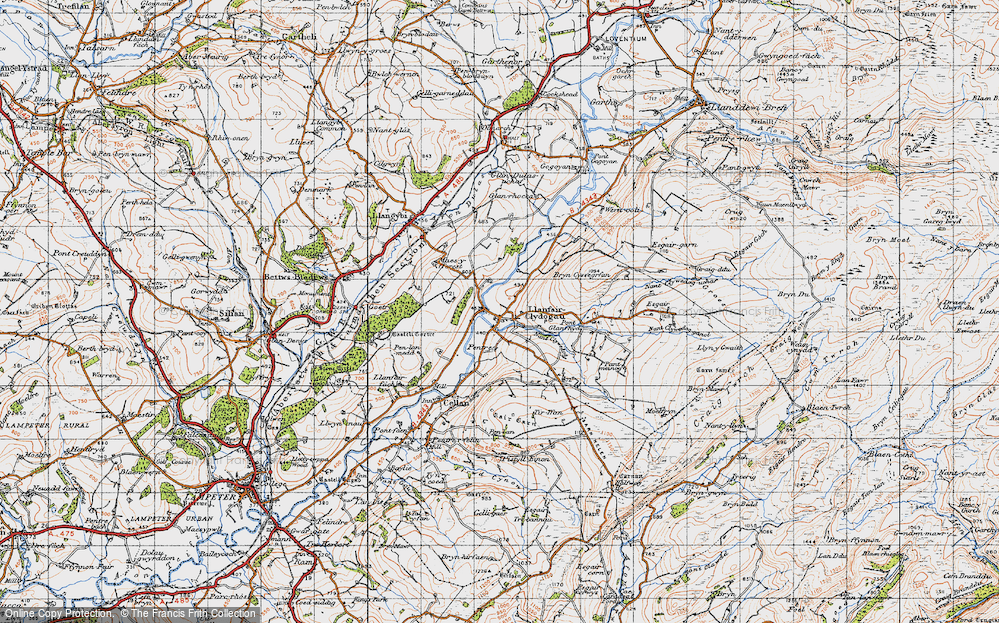 Old Map of Historic Map covering Bryn Cysegrfa in 1947