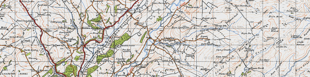 Old map of Llanfair Clydogau in 1947