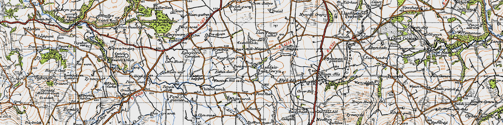 Old map of Llanfair-Nant-Gwyn in 1947