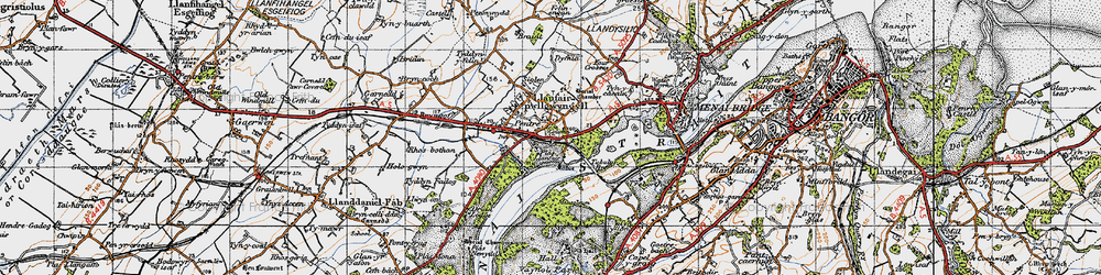 Old map of Llanfair Pwllgwyngyll in 1947