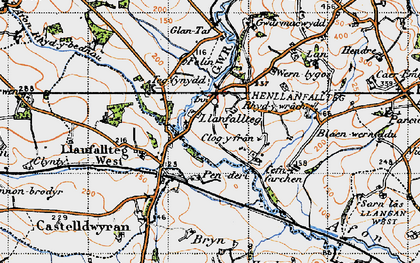Old map of Llanfallteg in 1946