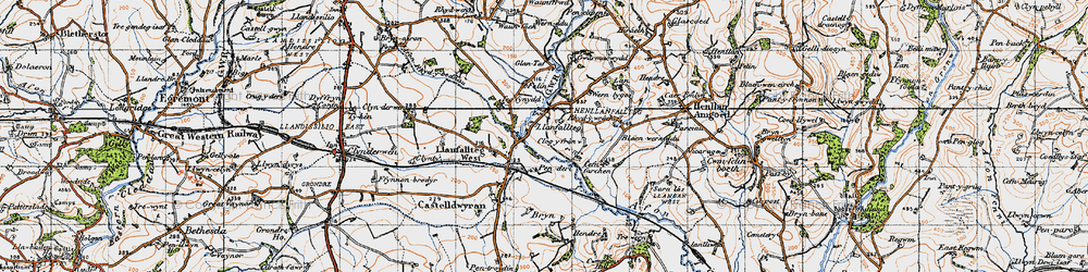 Old map of Llanfallteg in 1946