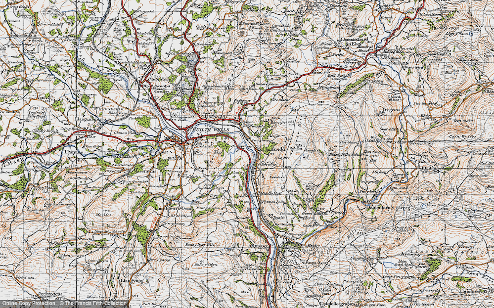 Old Map of Historic Map covering Aberedw Hill in 1947