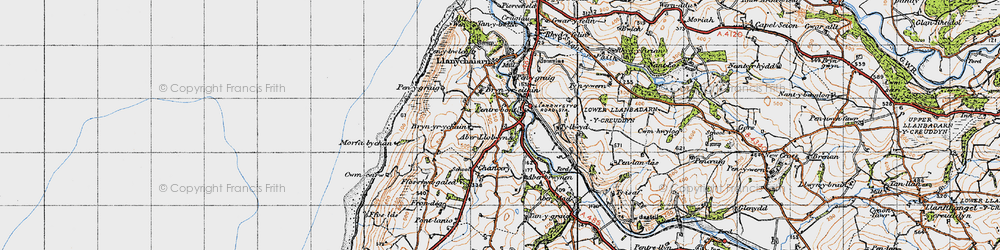 Old map of Aberllolwyn in 1947