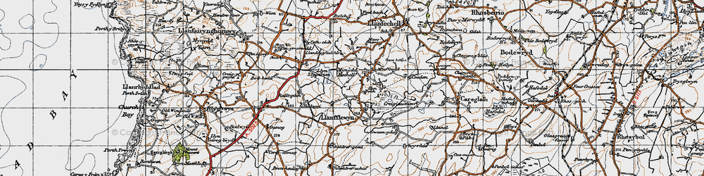 Old map of Llanfflewyn in 1947