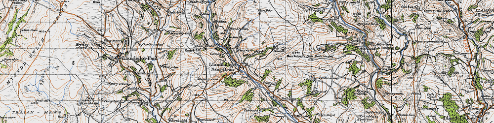 Old map of Llanfihangel Nant Bran in 1947