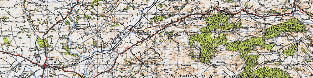 Old map of Llanfihangel Rhydithon in 1947
