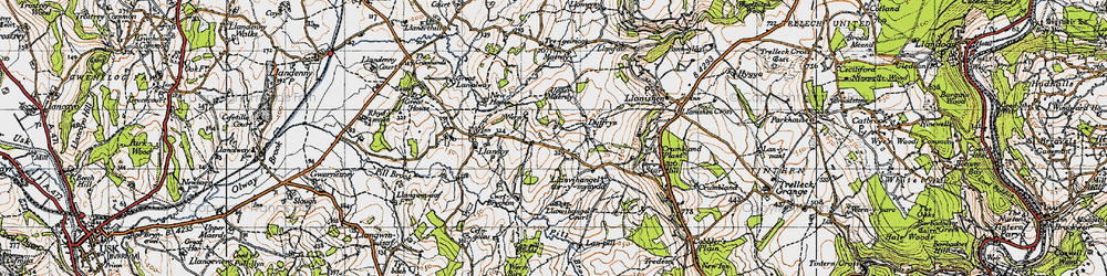 Old map of Llanfihangel Tor y Mynydd in 1946