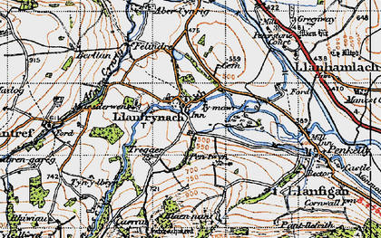 Old map of Abercynrig Mill in 1947