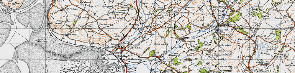 Old map of Llangadog in 1946