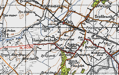 Old map of Llangadwaladr in 1947