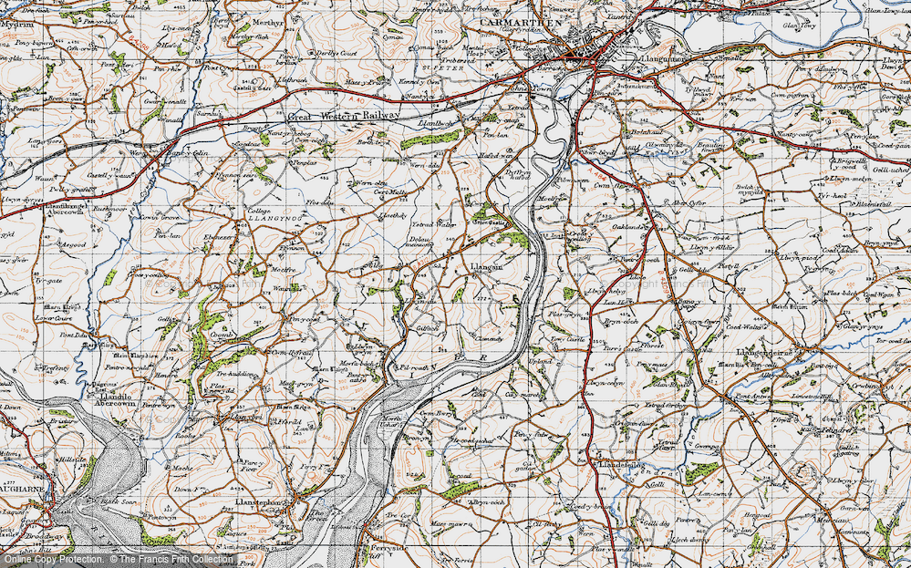 Old Map of Historic Map covering Ystradwalter in 1946