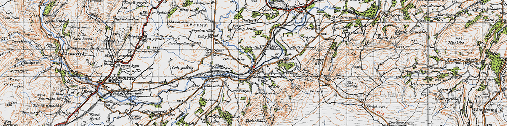 Old map of Llangammarch Wells in 1947