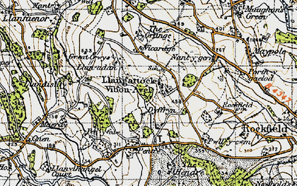 Old map of Llangattock-Vibon-Avel in 1947