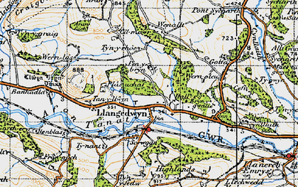 Old map of Llangedwyn in 1947