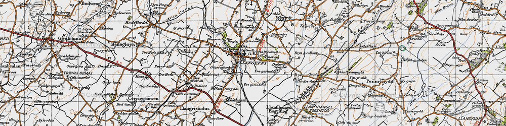 Old map of Bryngwallan in 1947