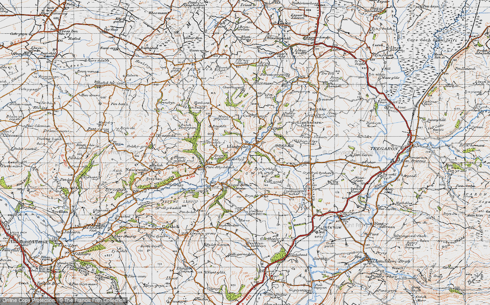 Old Map of Historic Map covering Brechfa Fawr in 1947