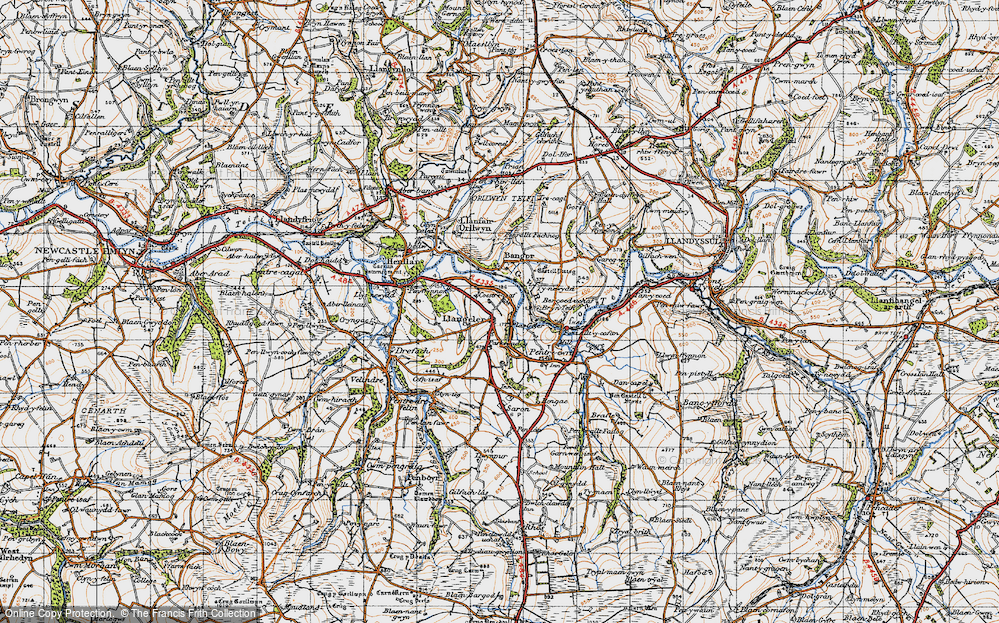 Old Map of Historic Map covering Bryn-Teifi in 1947
