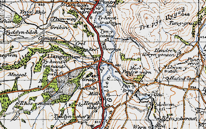 Old map of Llangernyw in 1947