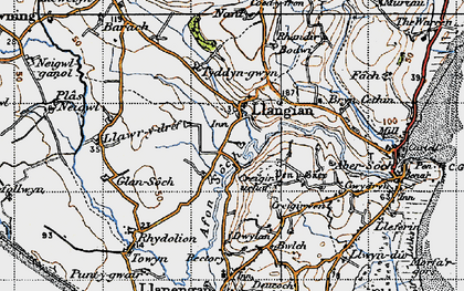 Old map of Llangian in 1947