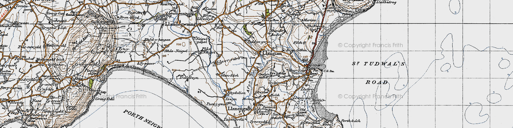 Old map of Llangian in 1947