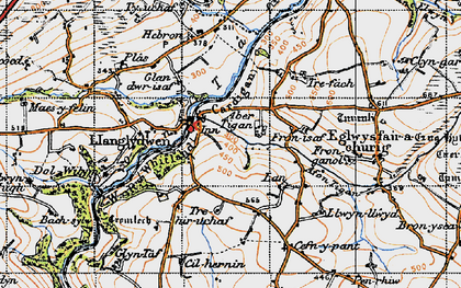Old map of Afon Tigen in 1946