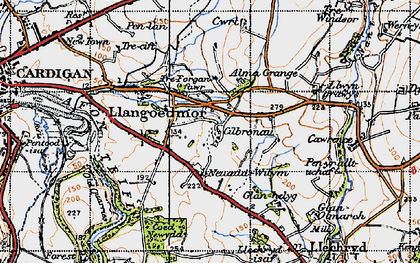 Old map of Llangoedmor in 1947