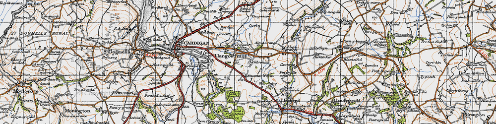 Old map of Llangoedmor in 1947