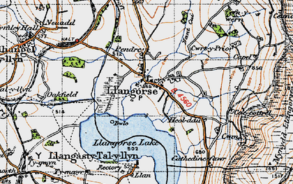 Old map of Llangors in 1947