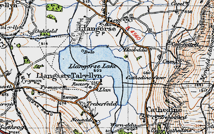 Old map of Llangorse Lake in 1947