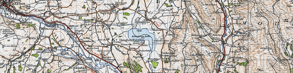 Old map of Llangorse Lake in 1947