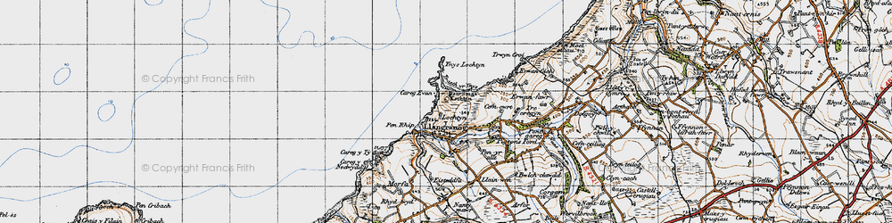 Old map of Ynys-Lochtyn in 1947
