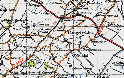Old map of Afon Cefni in 1947