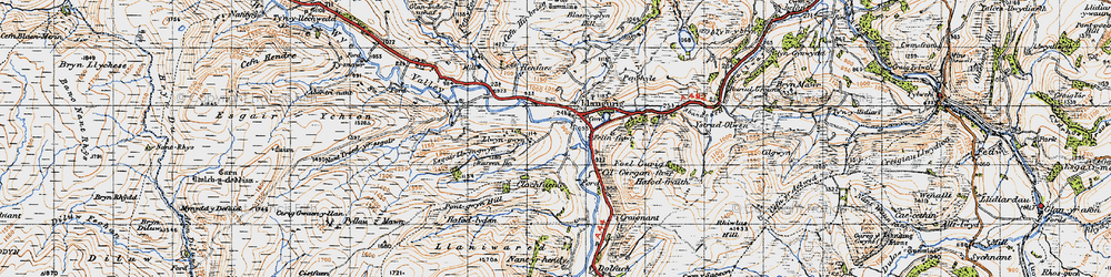 Old map of Llangurig in 1947