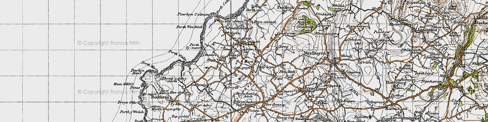 Old map of Llangwnnadl in 1947