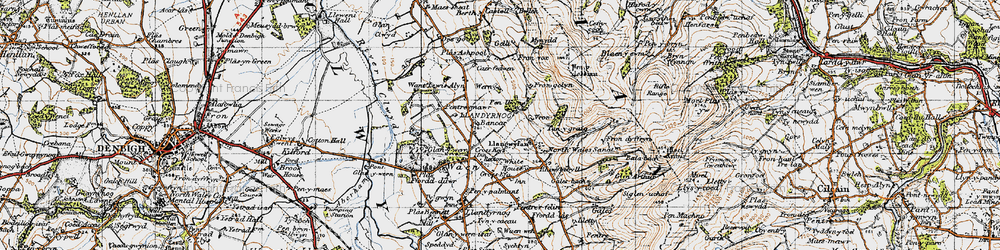 Old map of Llangwyfan in 1947