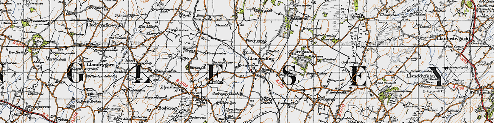 Old map of Llangwyllog in 1947