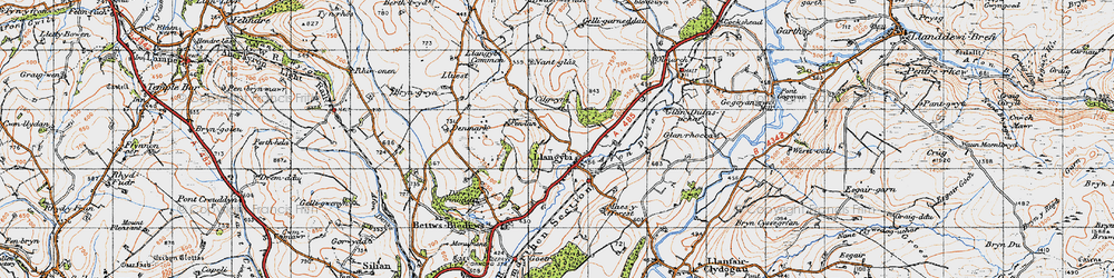 Old map of Llangybi in 1947