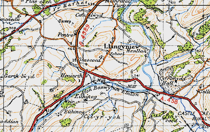 Old map of Llangyniew in 1947
