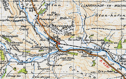 Old map of Llangynog in 1947