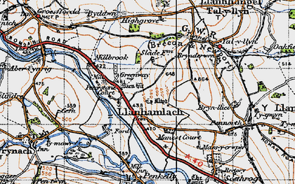 Old map of Llanhamlach in 1947